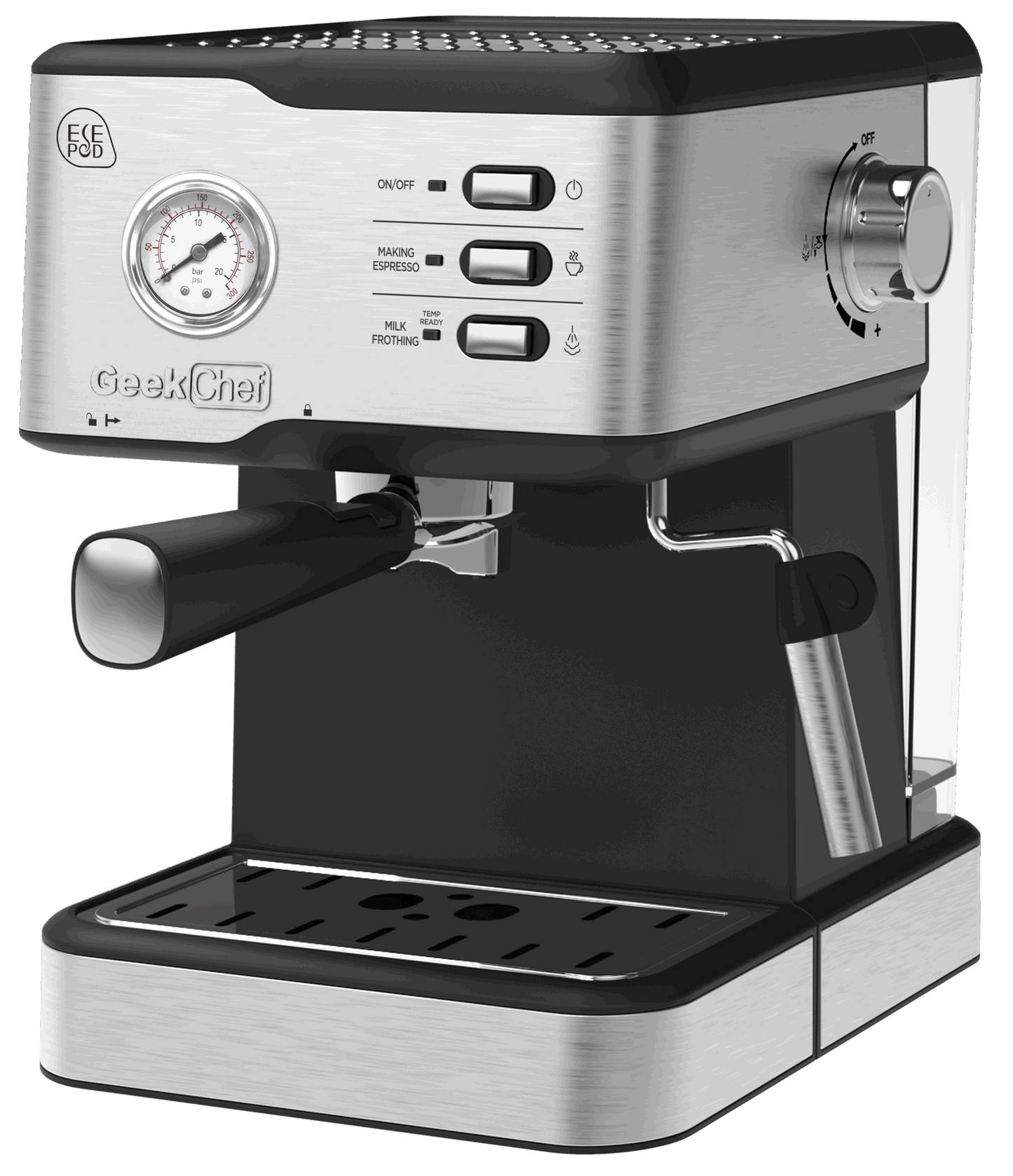 Geek Chef Espresso Machine;  Espresso and Cappuccino latte Maker 20 Bar Pump Coffee Machine Compatible with ESE POD filter&Milk Frother Steam Wand;  for Home Barista;  950W;  1.5L Water Tank 